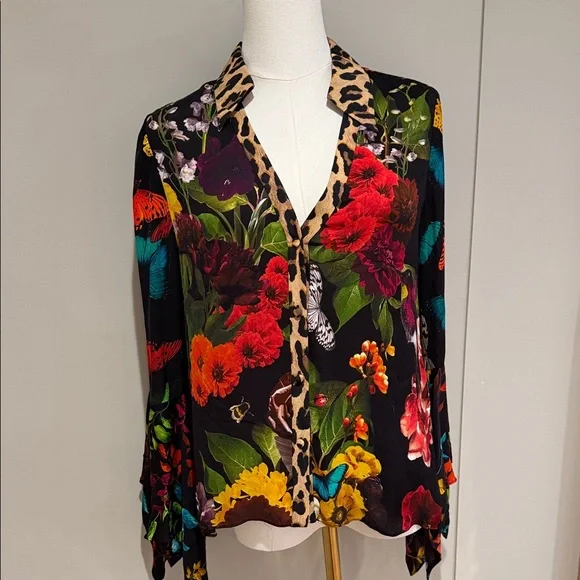 Alice + Olivia Multicolor Floral and Animal Print Blouse - Picture 1 of 3